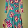 60s Cold Days Hot Knot Dress in Super Retro Bouquet Blue