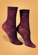50s Primrose Sheer Ankle Socks in Burgundy