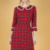 60s Harley Shadow Collar Tartan Dress in Red