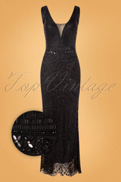 20s Grace Embellished Maxi Dress in Black