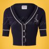 50s Sail Away Embroidered Cardigan in Navy