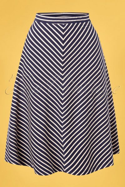 60s Juno Jersey Breton Stripe Skirt in Blue