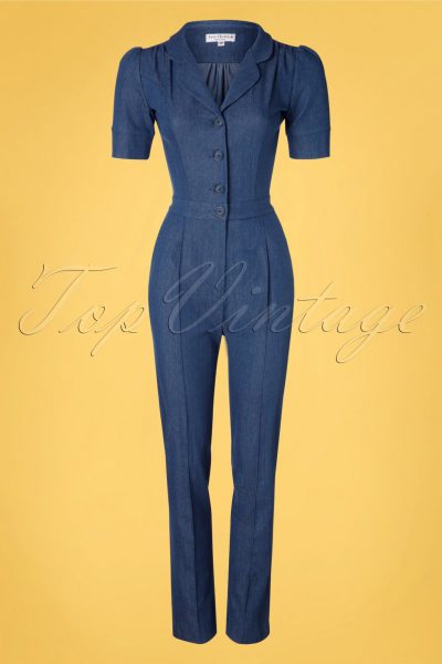 40s Classic Jumpsuit in Light Denim