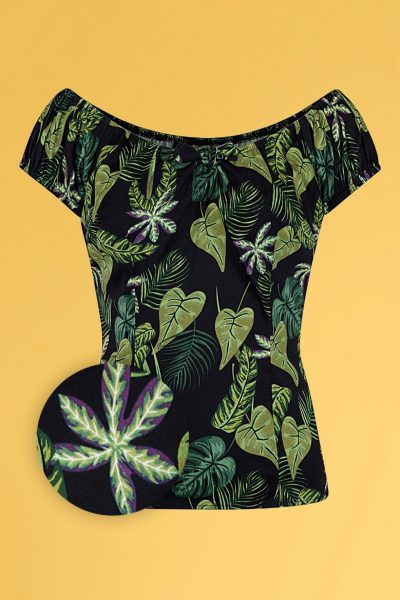 50s Lorena Forest Top in Black and Green