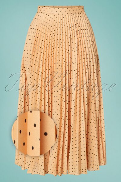 50s Aubrey Pleated Pin Dot Skirt in Apricot