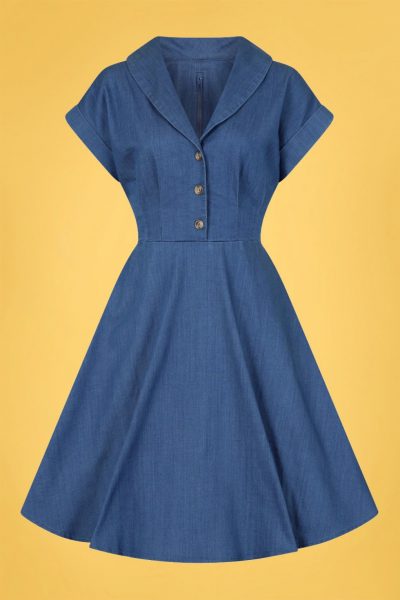 50s Freddie Swing Dress in Denim Blue