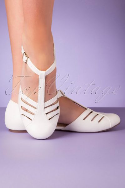 50s Edie T-Strap Flats in White
