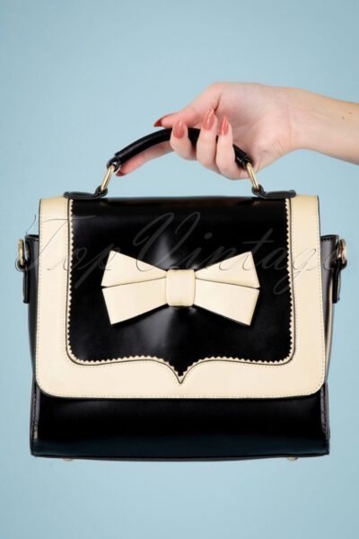 50s Chelsea White Bow Handbag in Black
