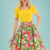 50s Francine Floral Swing Skirt in Green and Pink